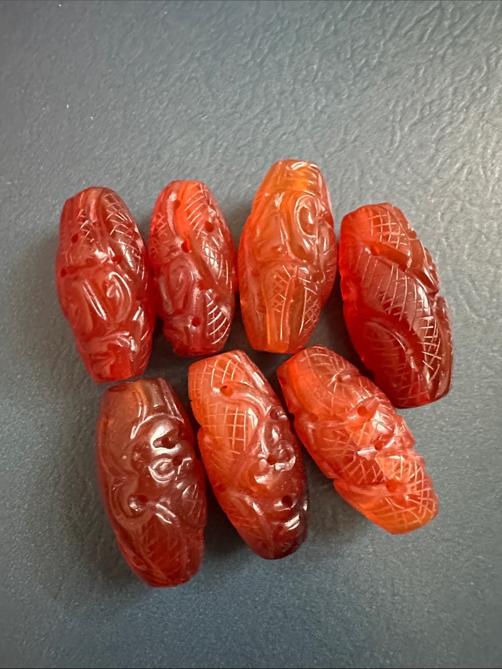 RARE Vintage Chinese Carved Carnelian Beads A